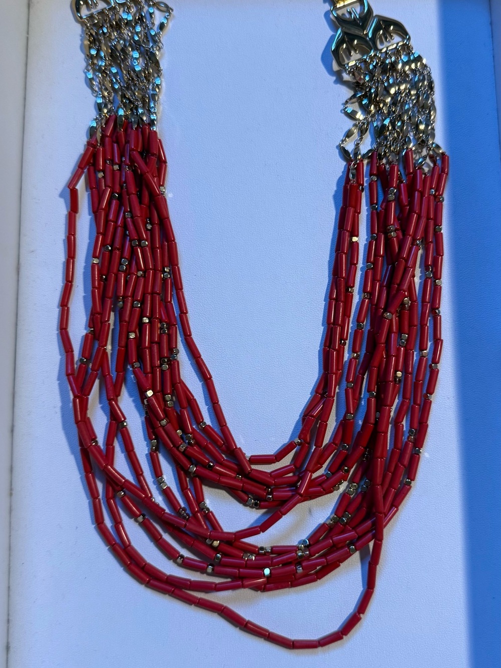 Stella & Dot Red Multi-Strand Beaded Necklace with Gold Accents